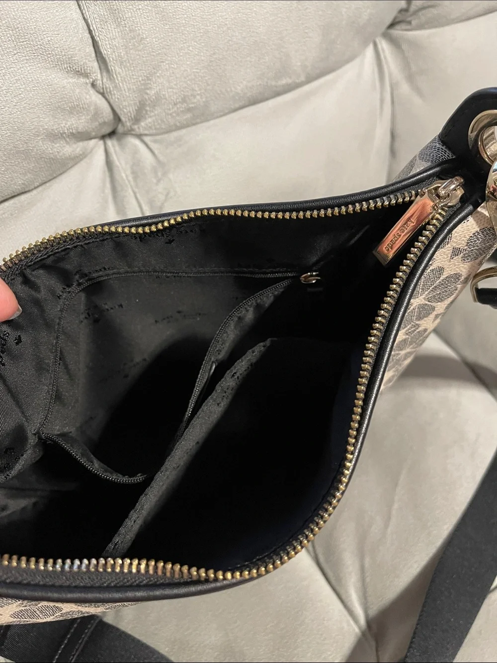 kate spade Cream and Black Spade Shoulder Bag with Black Strap